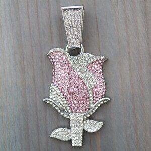 Rose Ice Style with Rhinestones Pendant Silver Plated Rhinestones